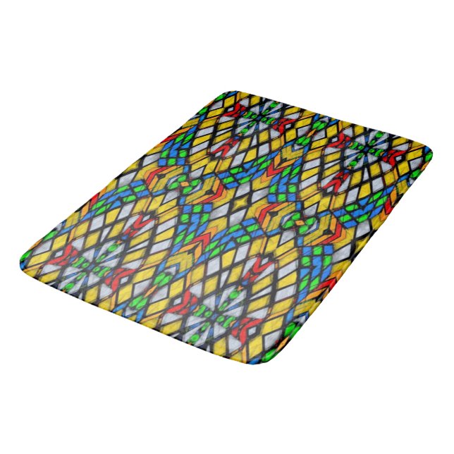 Tapis De Bain Vitrail jaune, rouge et bleu (Angle)