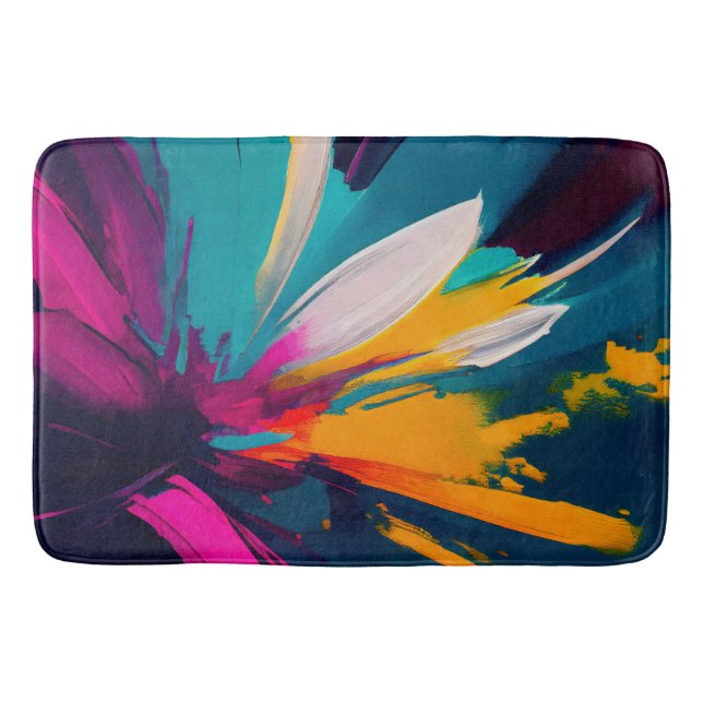 Tapis De Bain Vivid Bloom – Énergie florale abstraite explosive (Devant)