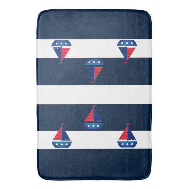 Tapis de bain - Voilier à rayures bleues (devant Vertical)