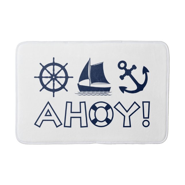 Tapis De Bain Voilier Ancre Ahoy! Bleu Foncé (Devant)