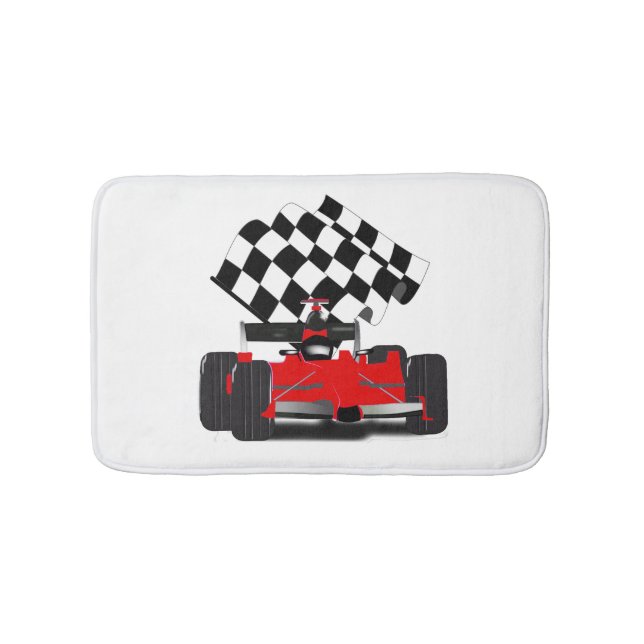 Tapis De Bain Voiture de course rouge avec drapeau à damier (Devant)