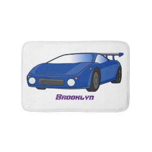 Tapis De Bain Voiture de sport bleue avec illustration d'aileron