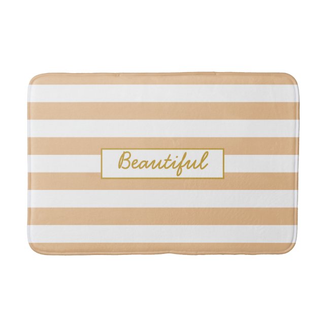 Tapis De Bain Votre message script Préparé Pêche et Rayure Blanc (Devant)