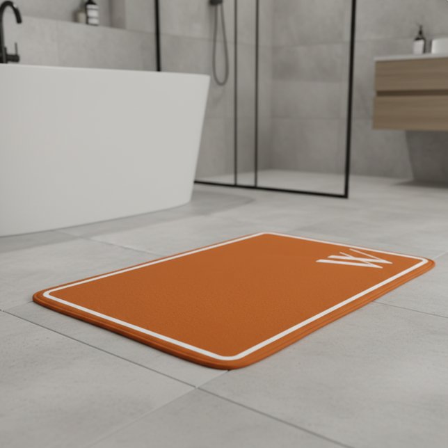 Tapis De Bain Votre monogramme en orange brûlé  (Créateur téléchargé)