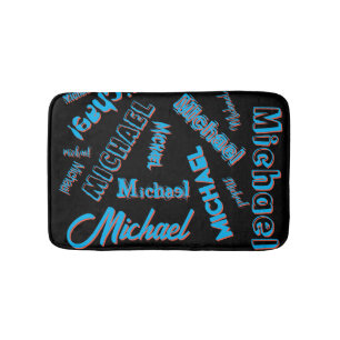 Tapis De Bain Votre nom motif monogramme bleu rouge noir
