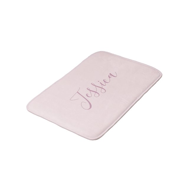 Tapis De Bain Votre texte | Élégant Script & Soft Blush Rose (Angle)