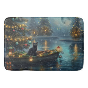 Tapis De Bain Voyage de fête de Noël de Chat Noir