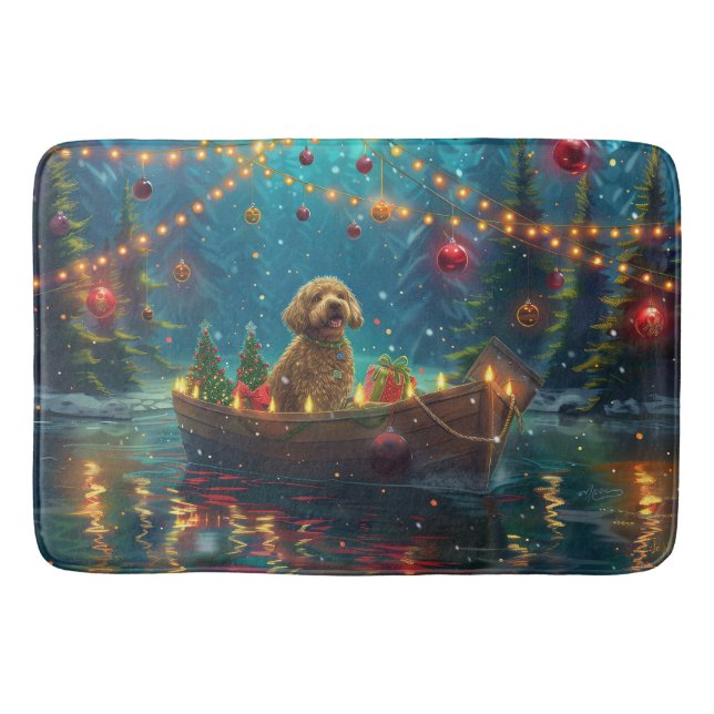 Tapis De Bain Voyage de fête de Noël de Goldendoodle (Devant)