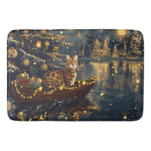 Tapis De Bain Voyage de fête de Noël du chat du Bengale