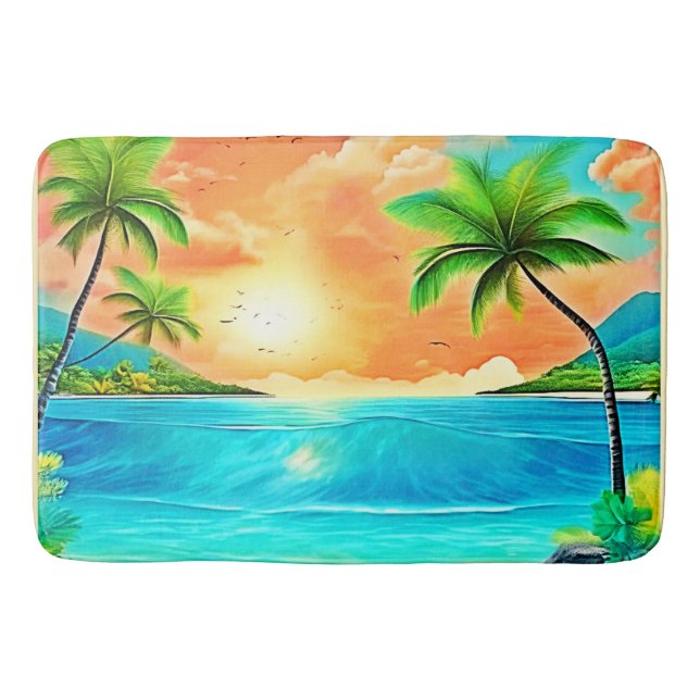 Tapis De Bain Vue sur la plage Tropical Sunset Paradise (Devant)