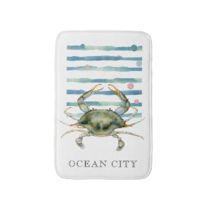 TAPIS DE BAIN WATERCOLOR BLUE CRAB, VILLE DE PLAGE, OCEAN CITY