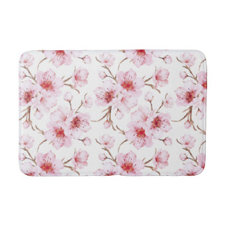 Tapis De Bain  Watercolor Cherry Blossoms Pink White