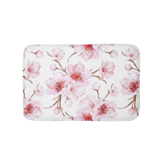 Tapis De Bain  Watercolor Cherry Blossoms Pink White