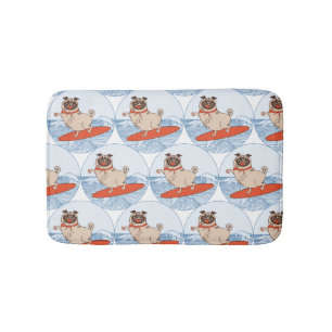 Tapis De Bain Wave riding happy pug dog on surfboard scarf band