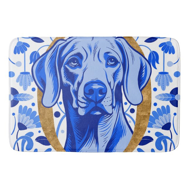 Tapis De Bain Weimaraner peering thru the letter "O" in Gold (Devant)