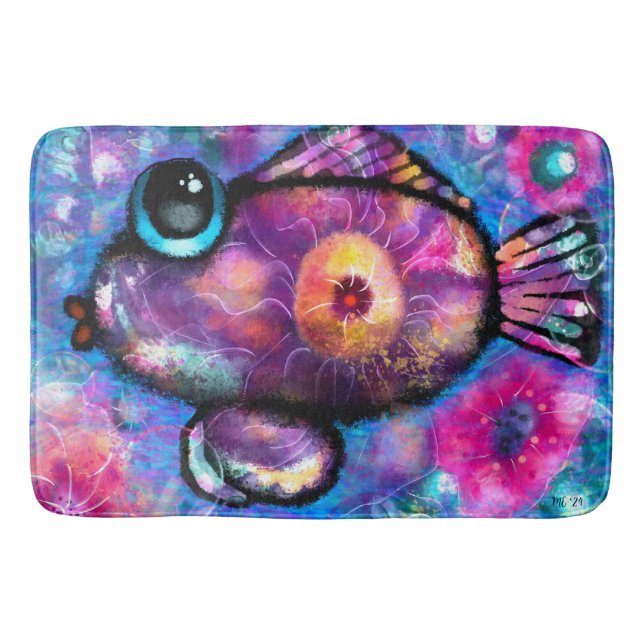Tapis De Bain Whimsical Abstrait Big Eye Poisson Purple Rose Tur (Devant)