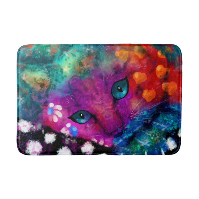 Tapis De Bain Whimsical Abstrait Dreamy Kitty Chat Turquoise pou (Devant)