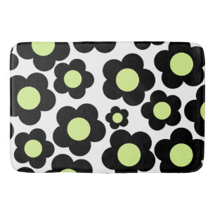 Tapis De Bain Whimsical Black & Lime Green Floral Retro Gourme
