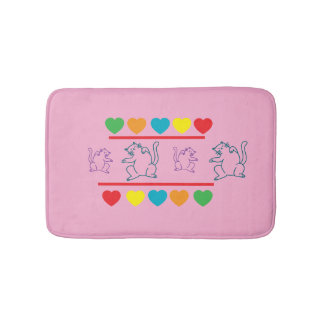 Tapis De Bain Whimsical Cats with Rainbow Hearts Bath Mat