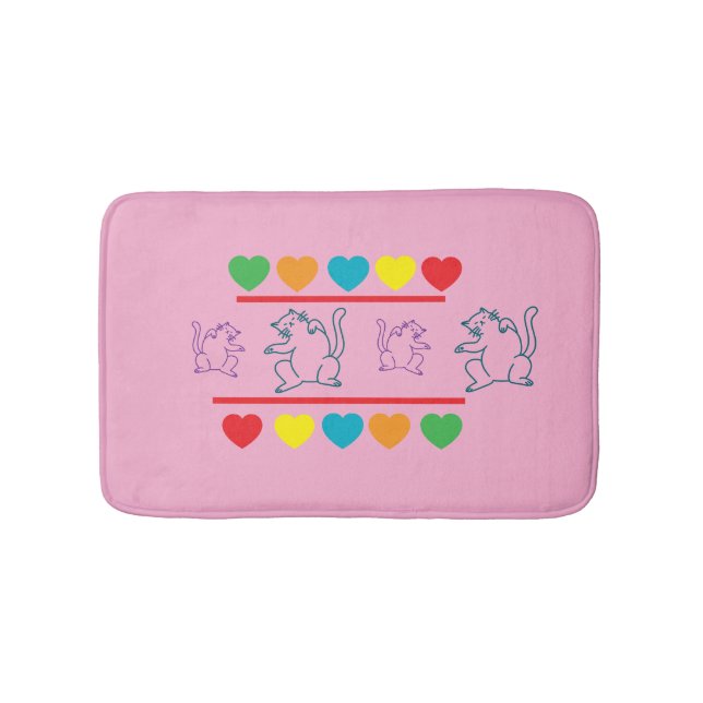 Tapis De Bain Whimsical Cats with Rainbow Hearts Bath Mat (Devant)