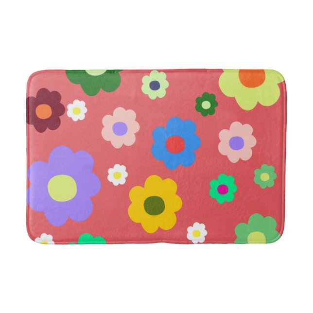 Tapis De Bain Whimsical Colorful Floral Retro, Gai (Devant)