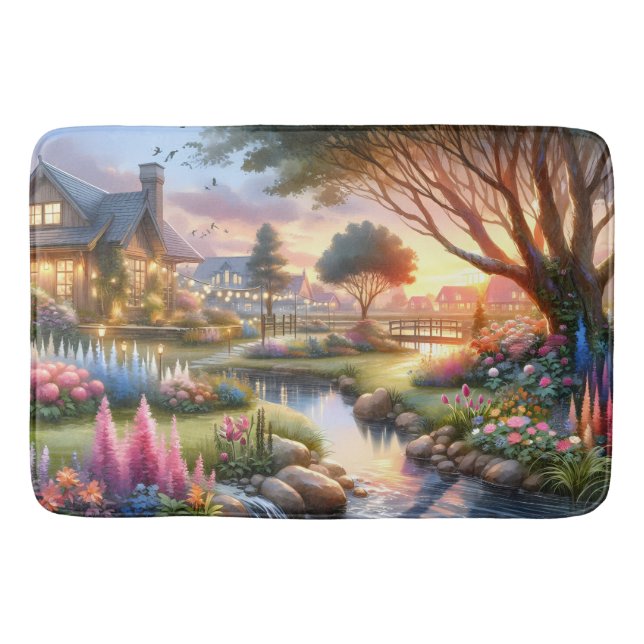 Tapis De Bain Whimsical Cottage Garden Sunset (Devant)