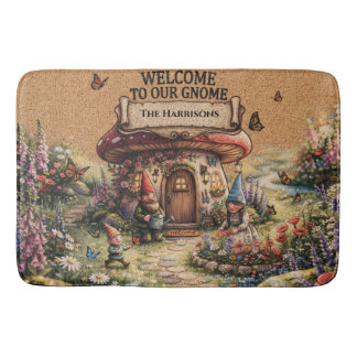 Tapis De Bain Whimsical Gnome Mushroom House Welcome Design