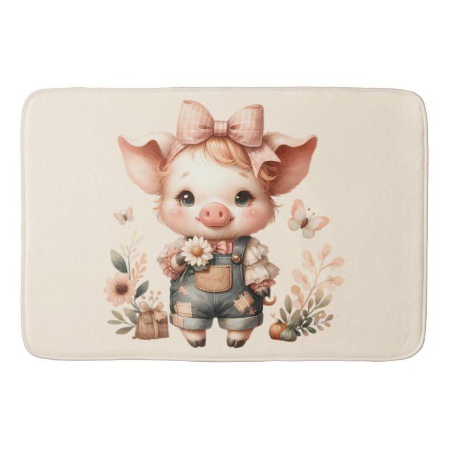 Tapis De Bain Whimsical Piglet in Pastel Overalls Peach (Devant)