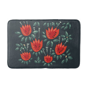 Tapis De Bain Whimsical Red Tulips Floral Art - Printemps Abstra
