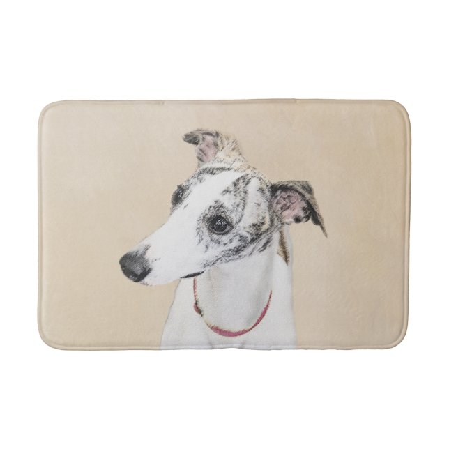 Tapis De Bain Whippet, whippet anglais, rupture, blanc, brindle, (Devant)