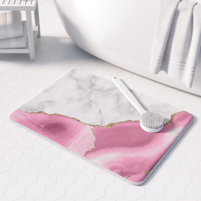 Tapis De Bain White Marble Gilded Pink Agate (Créateur téléchargé)