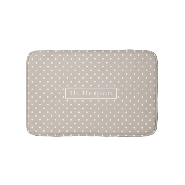 Tapis De Bain White On Beige Polka Dots Pattern With Custom Name (Devant)