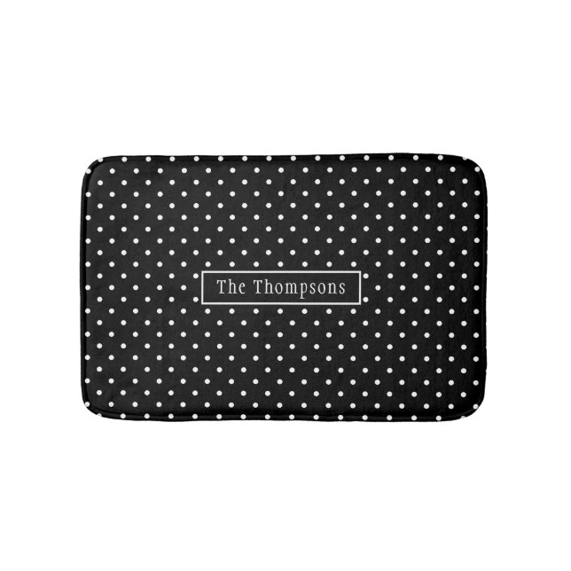 Tapis De Bain White On Black Polka Dots Pattern With Custom Name (Devant)