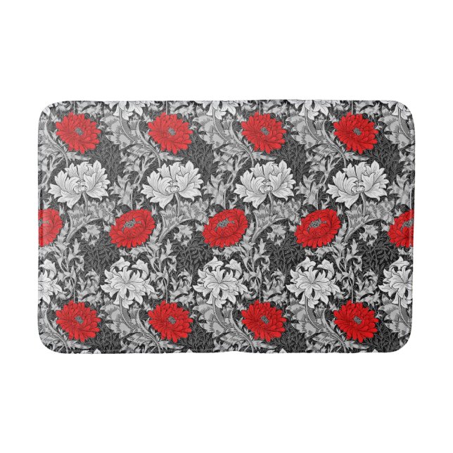 Tapis De Bain William Morris Chrysanthèmes, gris et rouge (Devant)
