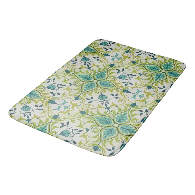 Tapis De Bain William Morris Fleurs florales Feuillage Vert Bleu (Angle)