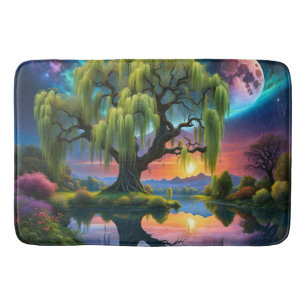 Tapis De Bain Willow tree under Pleine lune N Starry ciel Sunset