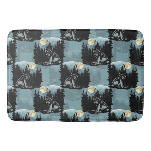 Tapis De Bain Wolf Howling À Moon Design Motif (Devant)