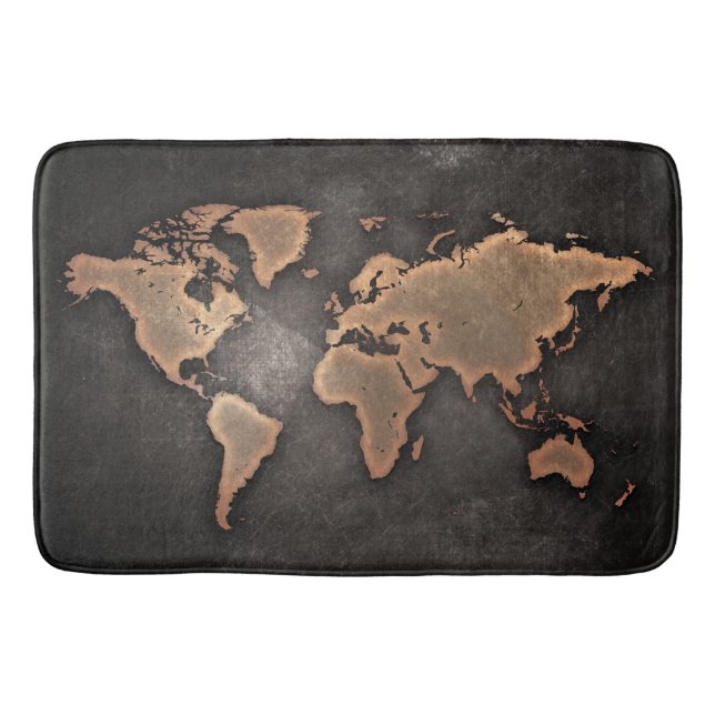 Tapis De Bain World map leather geographical brown (Devant)