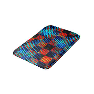 Tapis De Bain Xadrez azul, laranja, faux sujo ou manchado.