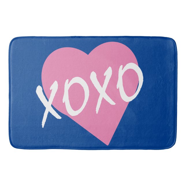 Tapis De Bain XOXO Coeur rose accolades Baisers Bleu (Devant)
