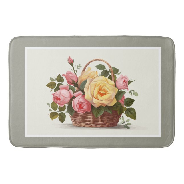 Tapis De Bain Yellow And Pink Roses Bath Mat (Devant)