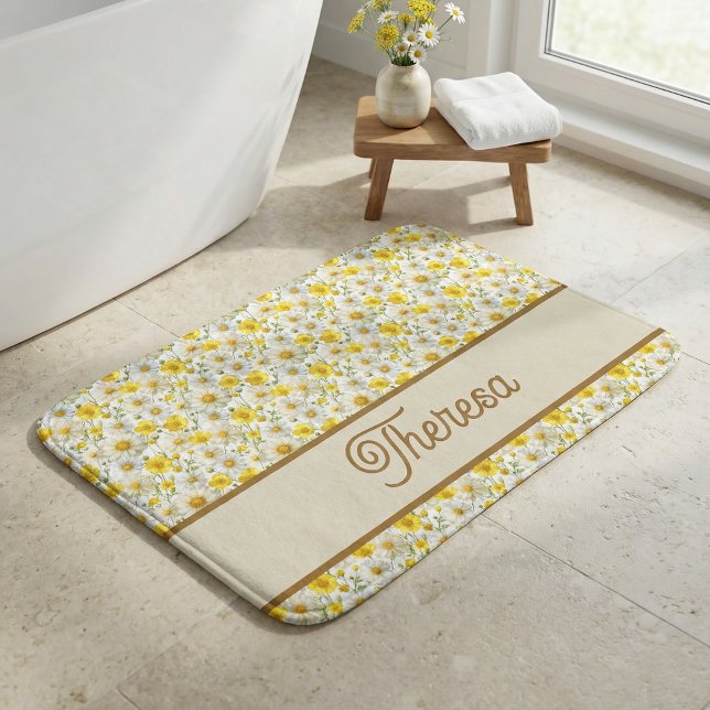 Tapis De Bain Yellow Wildflowers Pattern Monogram Name (Créateur téléchargé)