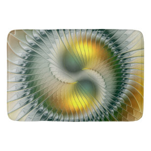 Tapis De Bain Yin Yang Vert Jaune Abstrait coloré Fractal