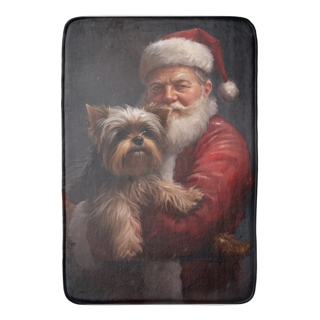 Tapis De Bain Yorkshire Terrier Père Noël Noël Fête (devant Vertical)