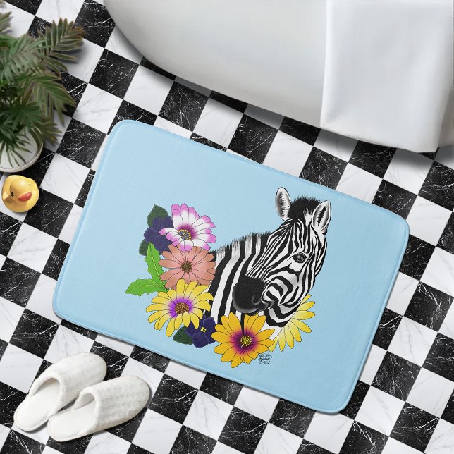 Tapis De Bain Zebra Daisies bleu (Créateur téléchargé)