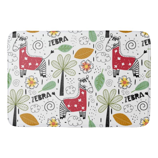 Tapis De Bain Zebra Safari thème Palm Tree, Fleurs, doodle (Devant)