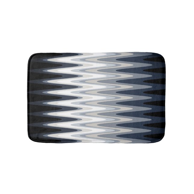 Tapis De Bain Zig Zag noir blanc gris marine bleu beige Motif (Devant)