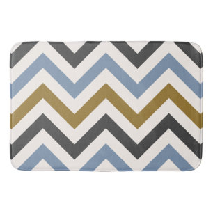 Tapis De Bain Zigzag Motif Gold Gris & Bleu sur Crème