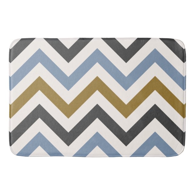 Tapis De Bain Zigzag Motif Gold Gris & Bleu sur Crème (Devant)