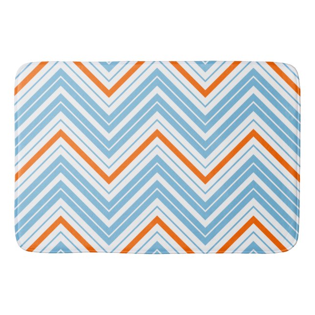 Tapis De Bain Zigzag Motif orange blanc et bleu (Devant)